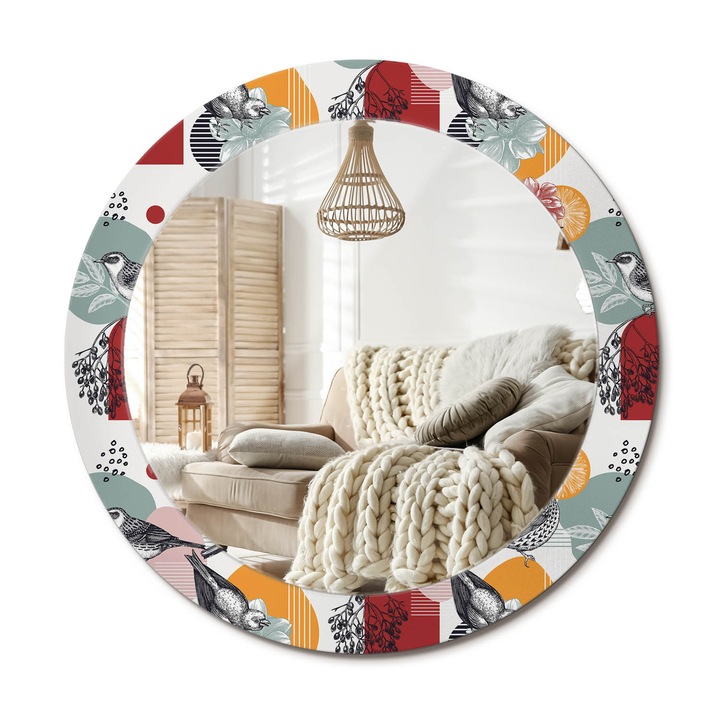 Kör Alakú Tükör Mintával, Decormat, Vintage Patki, Többszínű, Ø70 cm, Stílusos Fali Dekoráció,, 010090550100300072642