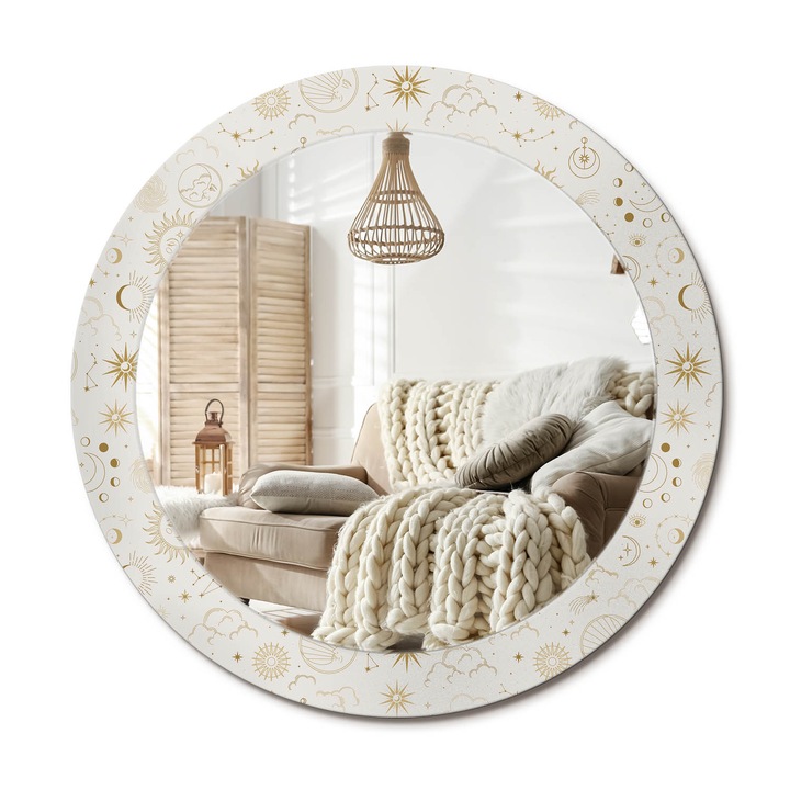 Kör Tükör Grafikai Mintával, Decormat, Misztikus Minta, Krémszín, Ø70 cm, Előszobába És Folyosóra,, 010090550100300072637