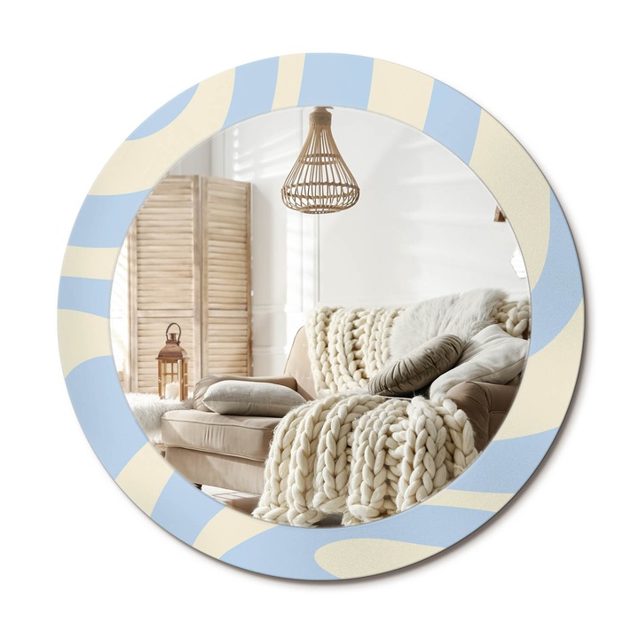 Kör Tükör Nyomtatott Mintával, Decormat, Absztrakt Forma, Krémszín, Ø70 cm, Fésülködőasztalhoz És Gardróbba,, 010090550100300072650