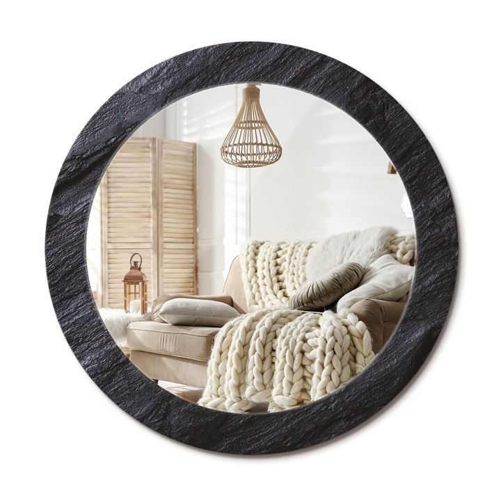 Kör Tükör Grafikai Mintával, Decormat, Fekete Kő, Fekete, Ø70 cm, Előszobába És Folyosóra,, 010090550100300030917