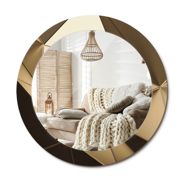 Kör Alakú Tükör Mintával, Decormat, Modern Absztrakció, Bézs, Ø70 cm, Stílusos Fali Dekoráció,, 010090550100300053937