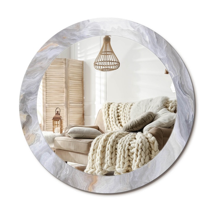 Kerek Tükör Nyomtatással, Decormat, Absztrakt Márvány, Krémszín, Ø70 cm, Nappaliba És Szobába,, 010090550100300019468