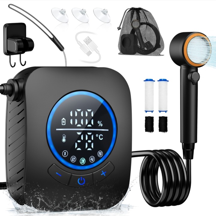 Dus Portabil pentru Camping, Vicalo, 8000mah, Portabil, Ecran LED, Waterproof, Cablu USB, Husa, pentru Drumetii
