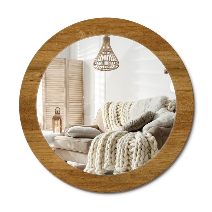 Kör Tükör Grafikai Mintával, Decormat, Rusztikus Tölgy, Barna, Ø70 cm, Előszobába És Folyosóra,, 010090550100300053726