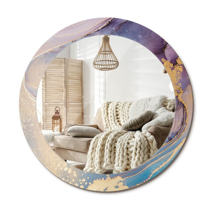 Kör Tükör Nyomtatott Mintával, Decormat, Márványkő, Kék, Ø70 cm, Fésülködőasztalhoz És Gardróbba,, 010090550100300053830