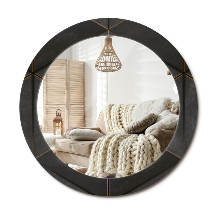 Kör Tükör Grafikai Mintával, Decormat, Szürke Háromszögek, Szürke, Ø70 cm, Előszobába És Folyosóra,, 010090550100300052954