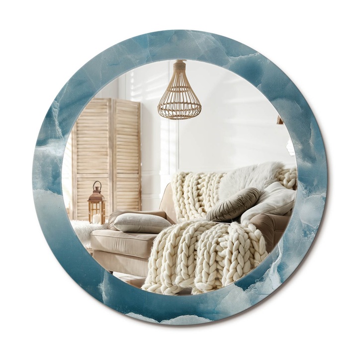 Kör Tükör Nyomtatott Mintával, Decormat, Kék Ónix Márvány, Kék, Ø70 cm, Fésülködőasztalhoz És Gardróbba, 010090550100300053849