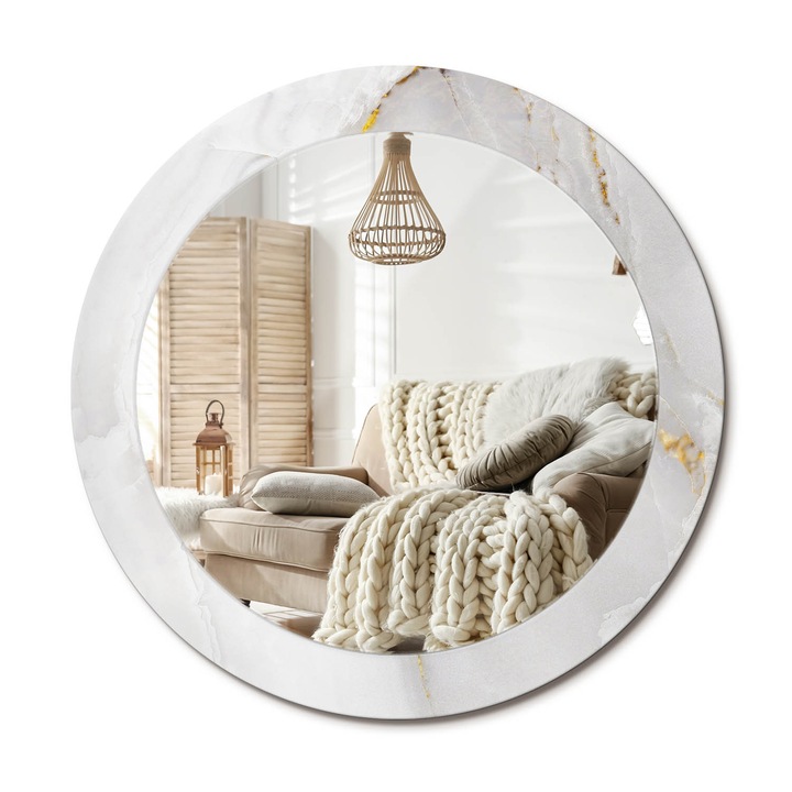 Kör Tükör Grafikai Mintával, Decormat, Fényes Márvány, Fehér, Ø70 cm, Előszobába És Folyosóra, 010090550100300053829
