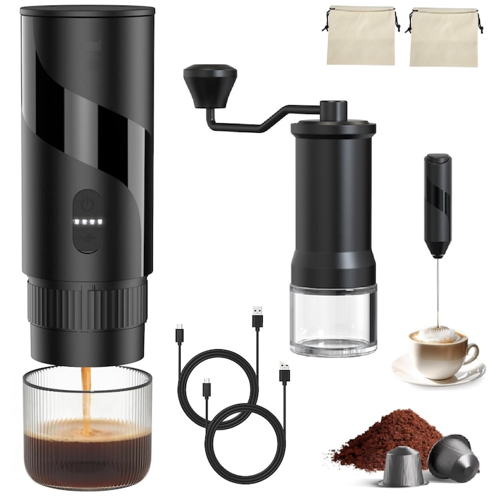 Espressor portabil Vicalo, 3 în 1, 20 bar, baterie 1500 mAh, 700 ml, pentru camping și acasă