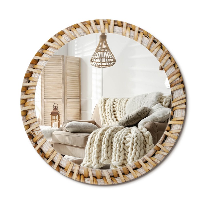 Kör Tükör Grafikai Mintával, Decormat, Fonat, Barna, Ø80 cm, Előszobába És Folyosóra, 010090550110300072584