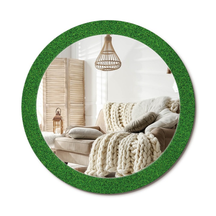 Kerek Tükör Nyomtatással, Decormat, Zöld Fű, Zöld, Ø80 cm, Nappaliba És Szobába, 010090550110300020859