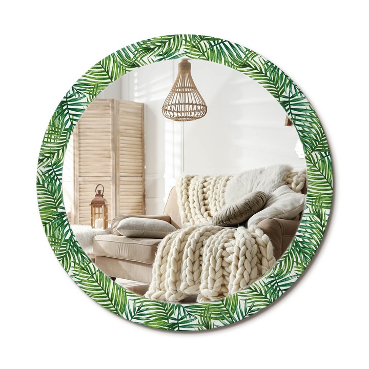 Kör Tükör Grafikai Mintával, Decormat, Trópusi Pálmafa, Zöld, Ø80 cm, Előszobába És Folyosóra, 010090550110300013178