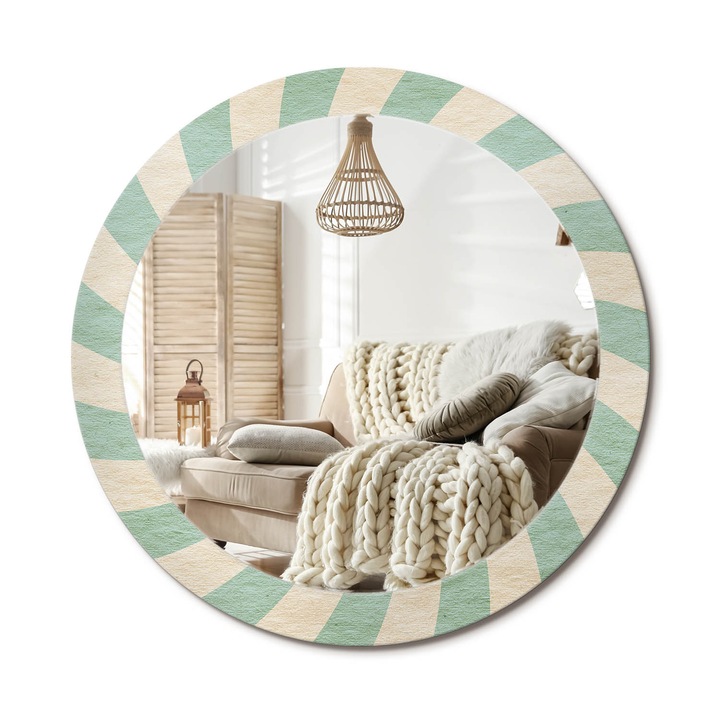 Kerek Tükör Grafikával, Decormat, Retro Pasztell Minta, Krémszín, Ø80 cm, Sminkeléshez És Borotválkozáshoz, 010090550110300072579