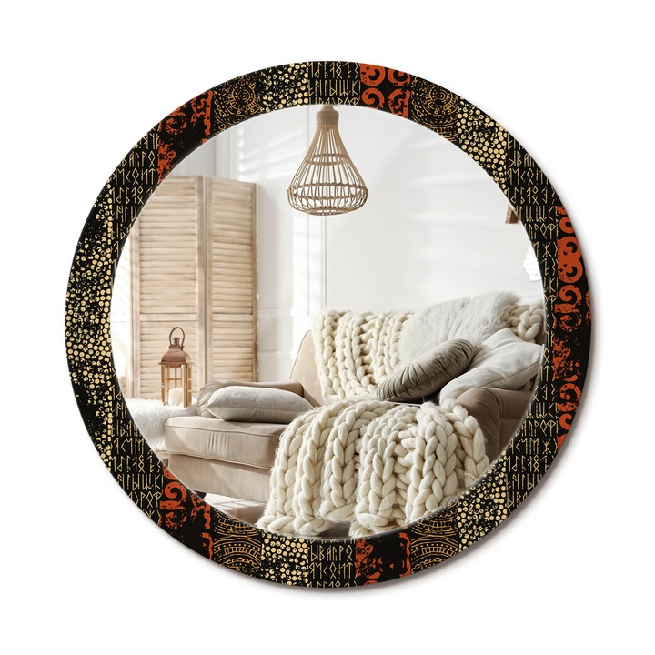 Kör Tükör Nyomtatott Mintával, Decormat, Grunge Minta, Többszínű, Ø80 cm, Fésülködőasztalhoz És Gardróbba, 010090550110300072562