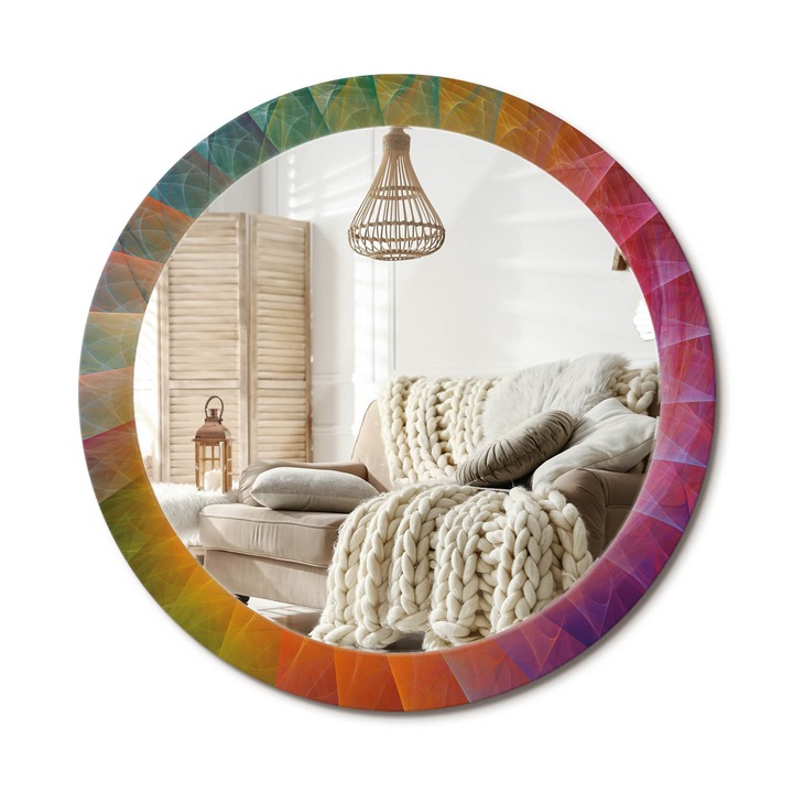 Kerek Tükör Nyomtatással, Decormat, Színpaletta, Többszínű, Ø80 cm, Nappaliba És Szobába, 010090550110300072560