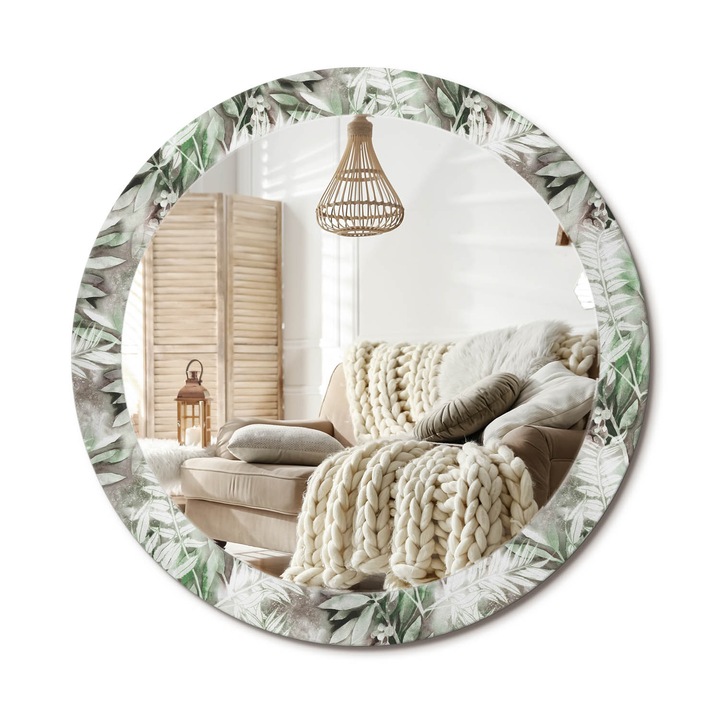 Kör Tükör Nyomtatott Mintával, Decormat, Akvarell Levelek, Többszínű, Ø80 cm, Fésülködőasztalhoz És Gardróbba, 010090550110300012593