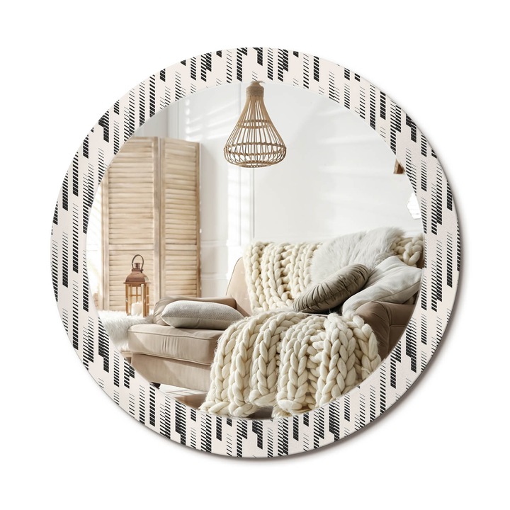 Kör Tükör Nyomtatott Mintával, Decormat, Csíkos Minta, Krémszín, Ø80 cm, Fésülködőasztalhoz És Gardróbba, 010090550110300072580