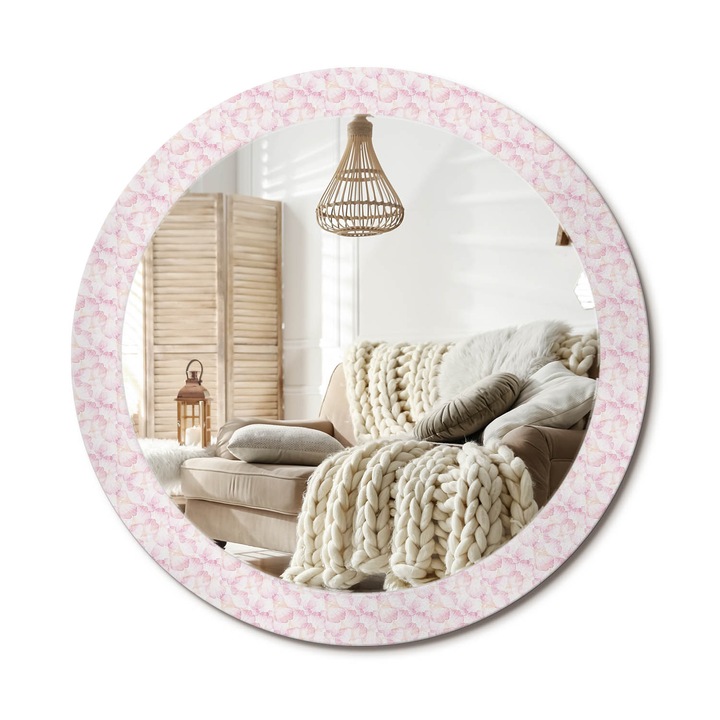 Kerek Tükör Grafikával, Decormat, Virágszirmok, Rózsaszín, Ø80 cm, Sminkeléshez És Borotválkozáshoz, 010090550110300010745