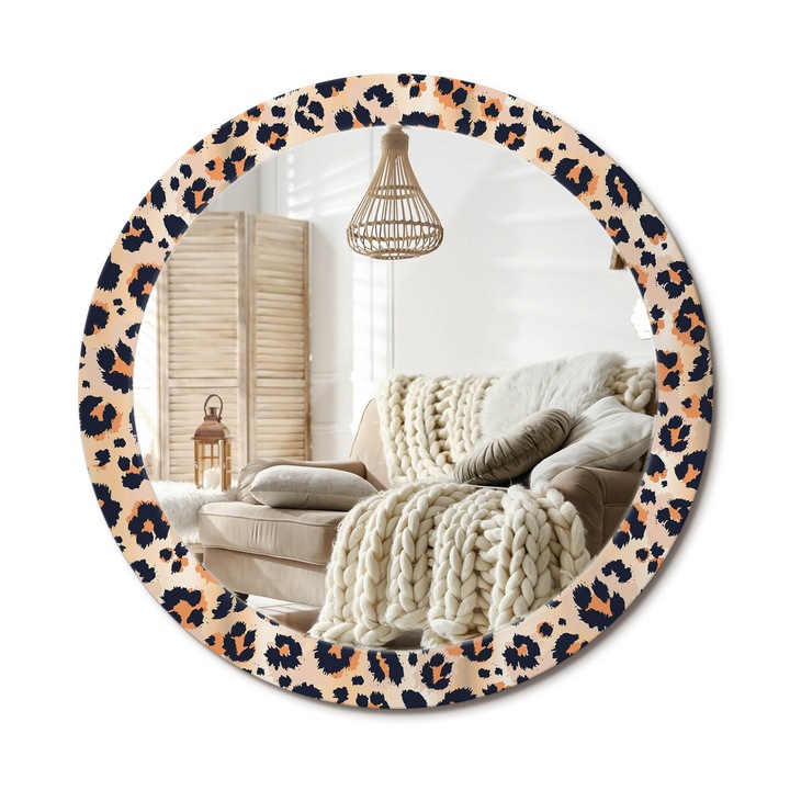 Kör Alakú Tükör Mintával, Decormat, Pöttyös Minta, Bézs, Ø80 cm, Stílusos Fali Dekoráció, 010090550110300072598