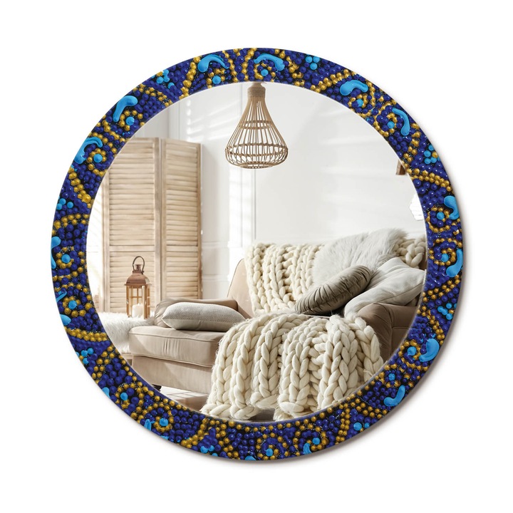 Kör Alakú Fali Tükör Nyomtatással, Decormat, Karneváli Minta, Többszínű, Ø80 cm, Lakásdíszítő Fali Tükör, 010090550110300072601