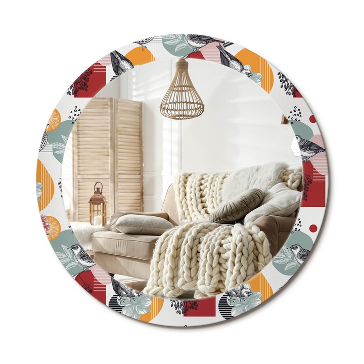Kör Alakú Tükör Mintával, Decormat, Vintage Patki, Többszínű, Ø80 cm, Stílusos Fali Dekoráció, 010090550110300072642