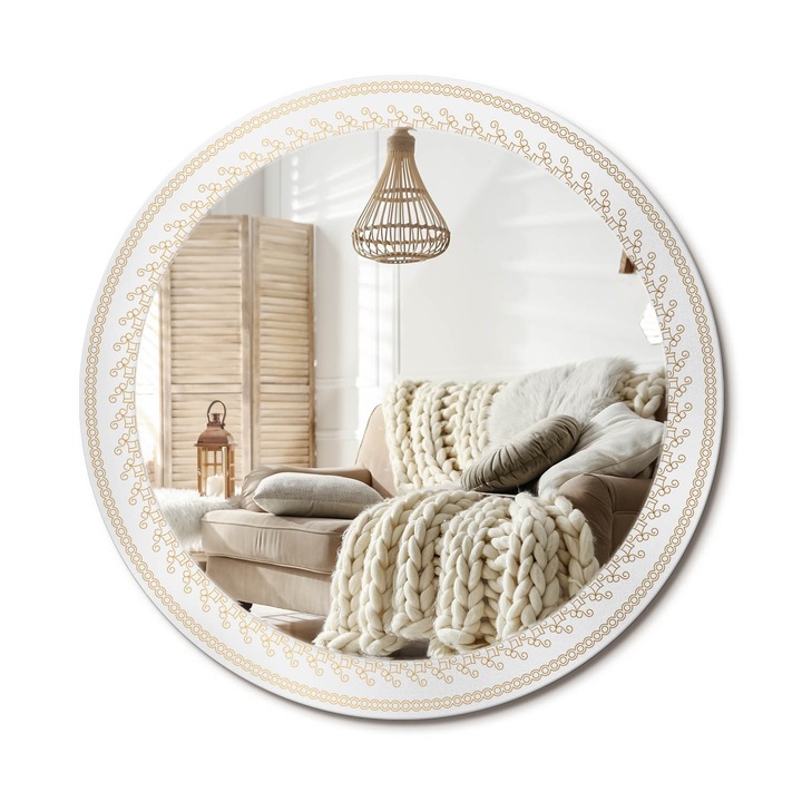 Kör Tükör Nyomtatott Mintával, Decormat, Indiai Mandala, Aranyszín, Ø80 cm, Fésülködőasztalhoz És Gardróbba, 010090550110300072632