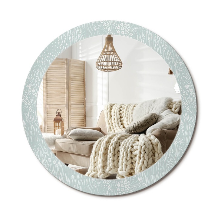 Kör Tükör Grafikai Mintával, Decormat, Egy Csiga A Réten, Krémszín, Ø80 cm, Előszobába És Folyosóra, 010090550110300072611