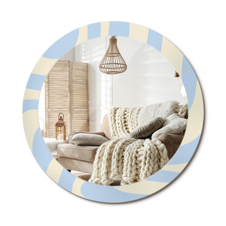 Kör Tükör Nyomtatott Mintával, Decormat, Absztrakt Forma, Krémszín, Ø80 cm, Fésülködőasztalhoz És Gardróbba, 010090550110300072650