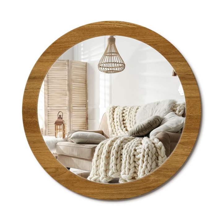 Kör Tükör Grafikai Mintával, Decormat, Rusztikus Tölgy, Barna, Ø80 cm, Előszobába És Folyosóra, 010090550110300053726