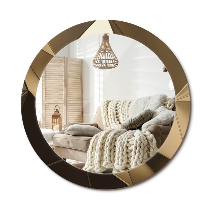 Kör Alakú Tükör Mintával, Decormat, Modern Absztrakció, Bézs, Ø80 cm, Stílusos Fali Dekoráció, 010090550110300053937