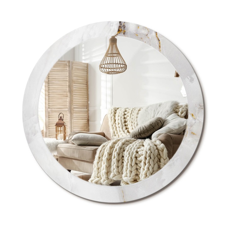 Kör Tükör Grafikai Mintával, Decormat, Fényes Márvány, Fehér, Ø80 cm, Előszobába És Folyosóra, 010090550110300053829