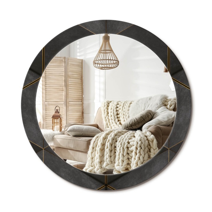 Kör Tükör Grafikai Mintával, Decormat, Szürke Háromszögek, Szürke, Ø80 cm, Előszobába És Folyosóra, 010090550110300052954