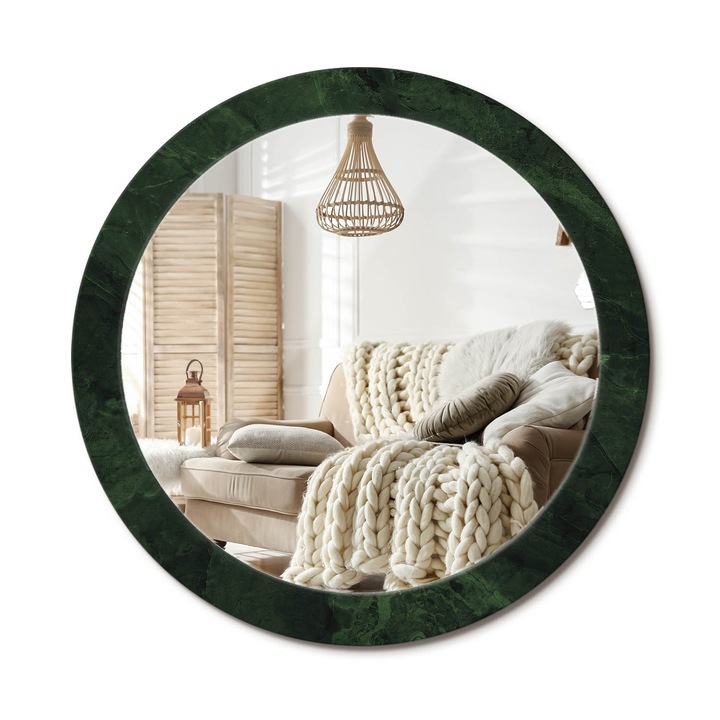 Kerek Tükör Grafikával, Decormat, Szerpentin, Zöld, Ø80 cm, Sminkeléshez És Borotválkozáshoz, 010090550110300053861