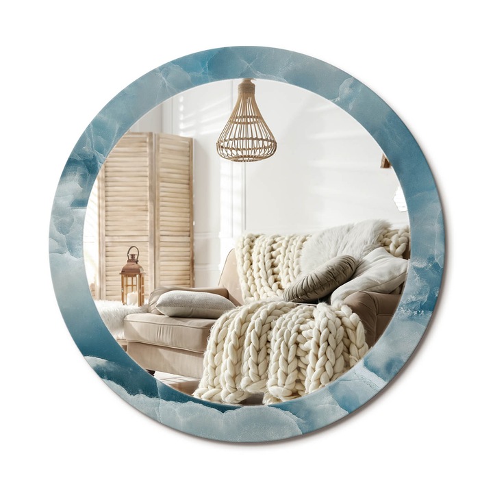 Kör Tükör Nyomtatott Mintával, Decormat, Kék Ónix Márvány, Kék, Ø80 cm, Fésülködőasztalhoz És Gardróbba, 010090550110300053849