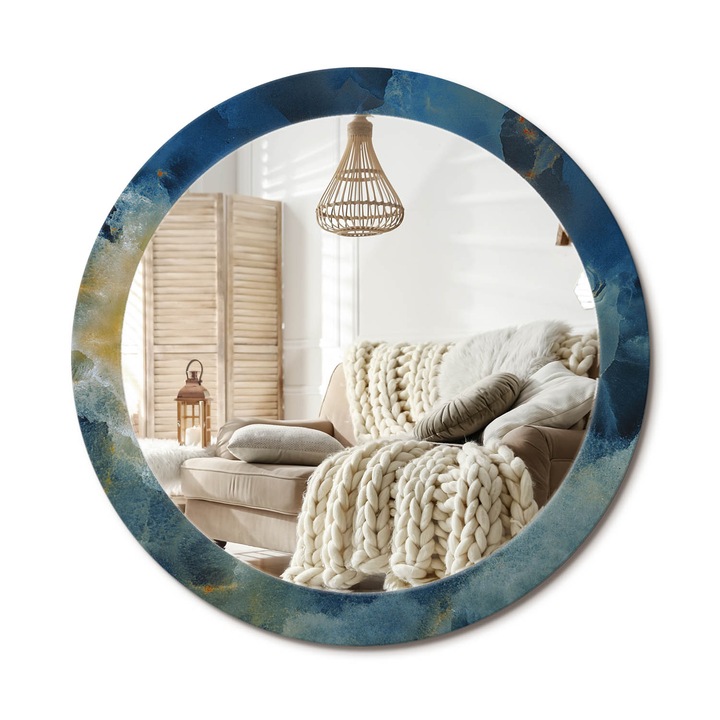 Kör Tükör Grafikai Mintával, Decormat, Ónix Márvány, Kék, Ø80 cm, Előszobába És Folyosóra, 010090550110300053863