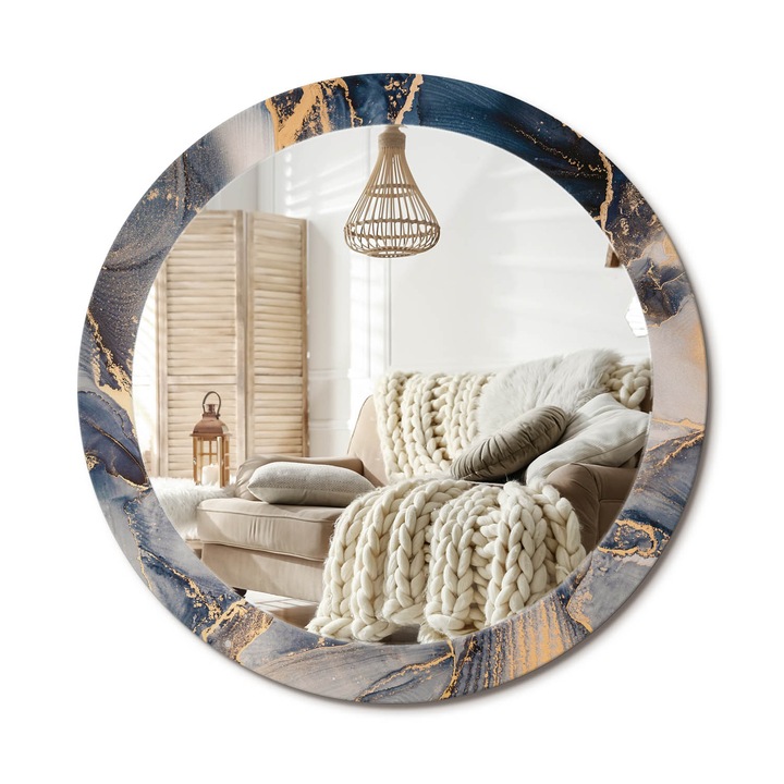 Kör Alakú Tükör Mintával, Decormat, Absztrakt Festékek, Aranyszín, Ø80 cm, Stílusos Fali Dekoráció, 010090550110300053836