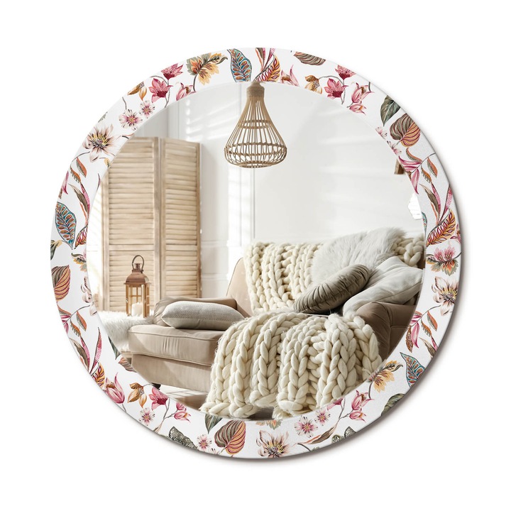 Kör Tükör Nyomtatott Mintával, Decormat, Vintage Virágok, Többszínű, Ø80 cm, Fésülködőasztalhoz És Gardróbba, 010090550110300072552