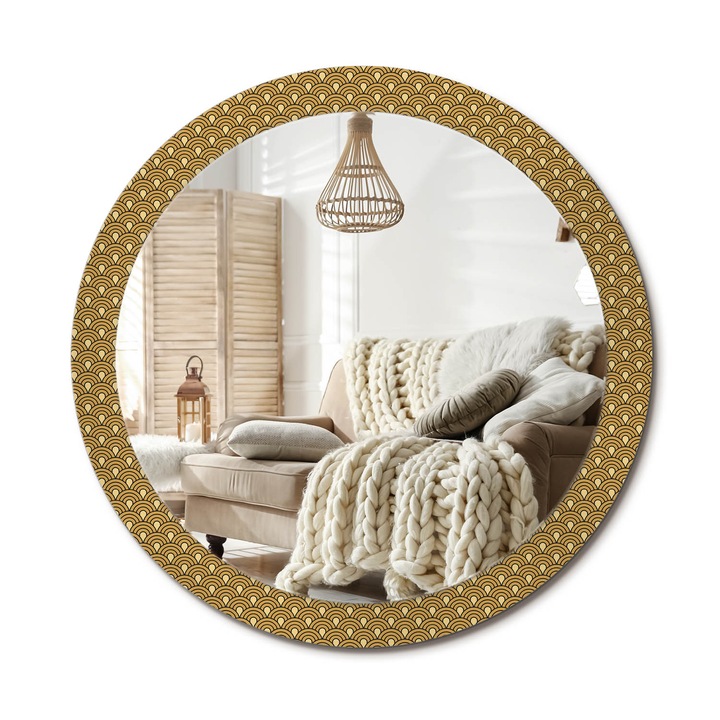 Kör Tükör Grafikai Mintával, Decormat, Retró Minta, Aranyszín, Ø90 cm, Előszobába És Folyosóra, 010090550120300012732