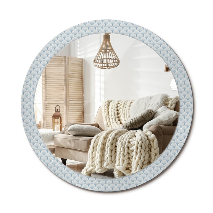 Kerek Tükör Grafikával, Decormat, Retro Vintage Minta, Fehér, Ø90 cm, Sminkeléshez És Borotválkozáshoz, 010090550120300012938