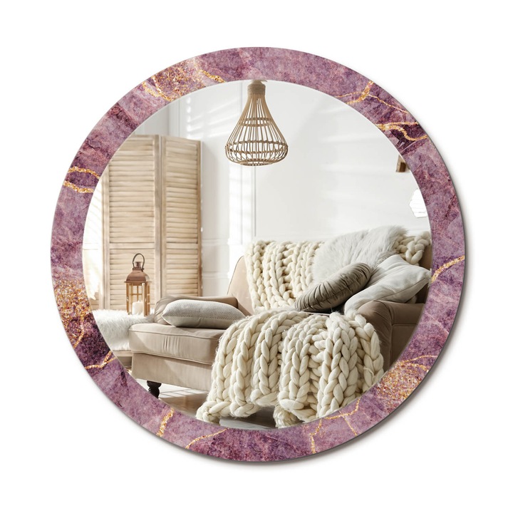 Kör Tükör Nyomtatott Mintával, Decormat, Márvány Utánzat, Aranyszín, Ø90 cm, Fésülködőasztalhoz És Gardróbba, 010090550120300020885