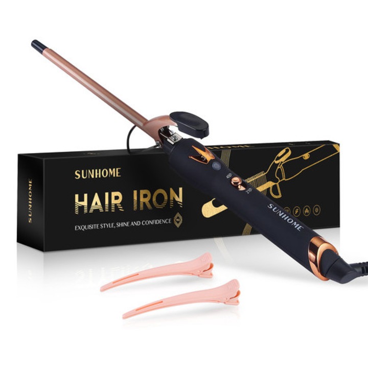 Sunhome Ondulator pentru bucle afro, 210 °C, 9 mm, Invelis Quartz-Ceramic, roz