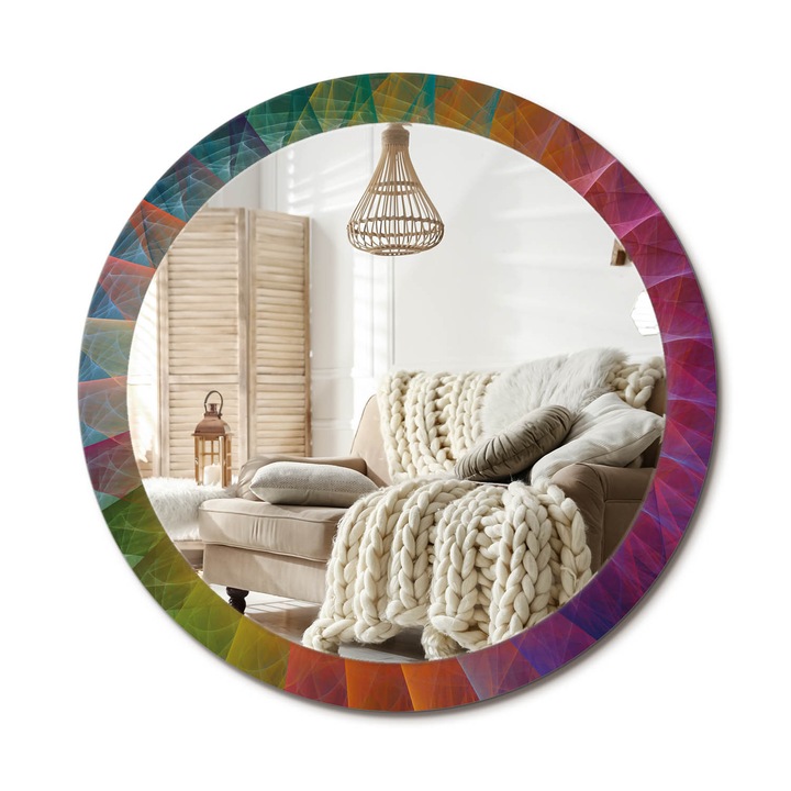 Kerek Tükör Nyomtatással, Decormat, Színpaletta, Többszínű, Ø90 cm, Nappaliba És Szobába, 010090550120300072560