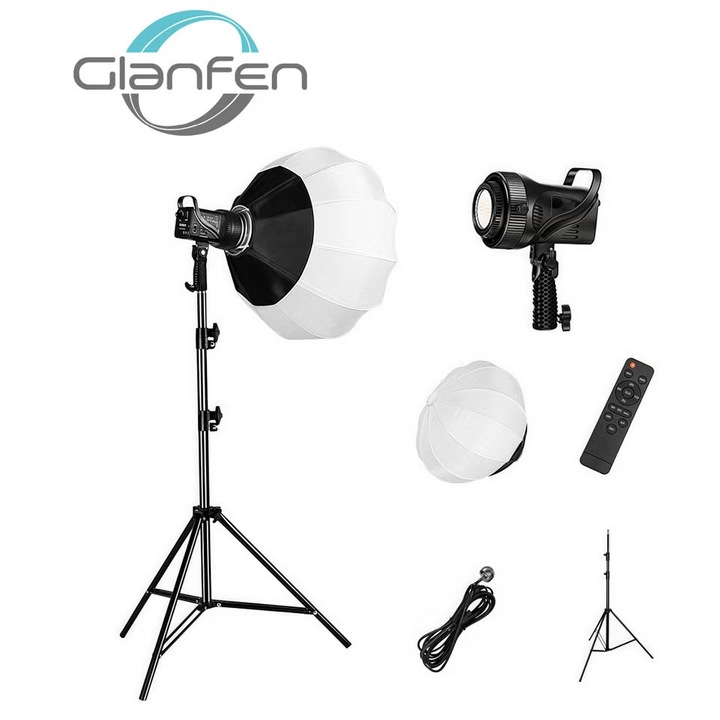 Glanfen Kit de iluminare profesionala pentru studio foto, monolumini LED de 500W 2700-7500K in 3 culori, cu softbox si suport pentru fotografie/inregistrare video/streaming live