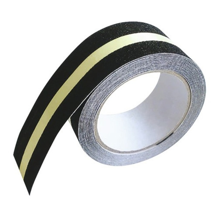 Banda adeziva anti-alunecare, 50mm x 5m, negru/galben reflectorizant, autoadeziva