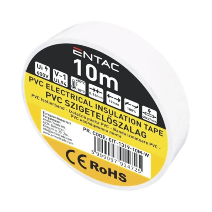 Banda izolatoare PVC Entac 19mm x 10m, alb