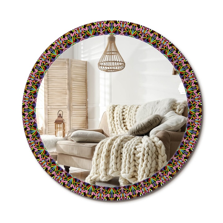 Kör Tükör Grafikai Mintával, Decormat, Mandala Minta, Többszínű, Ø90 cm, Előszobába És Folyosóra, 010090550120300072593