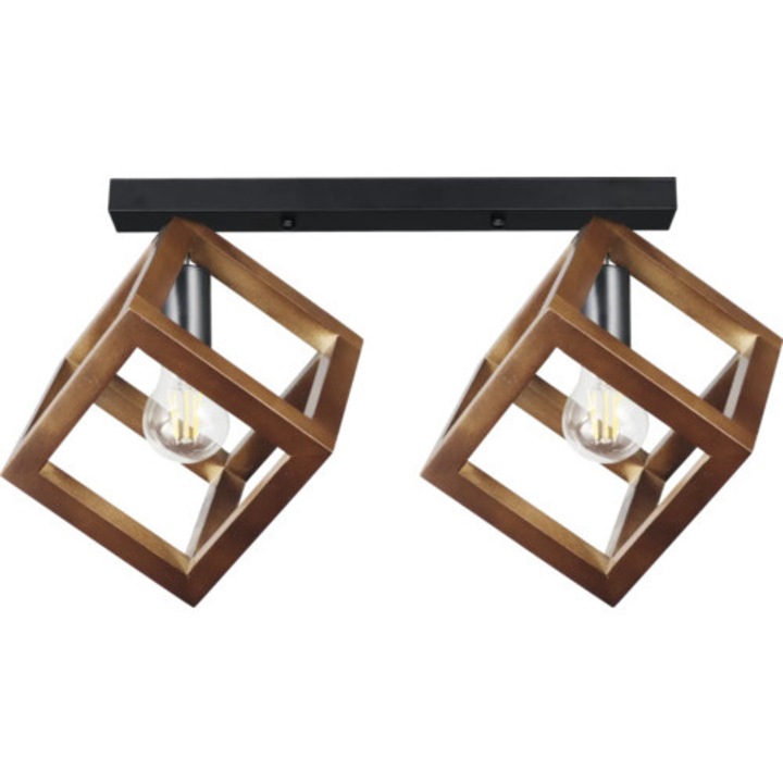 Плафониера Rhombus, E27, дърво/орех, 2x15W, 24x50x22см