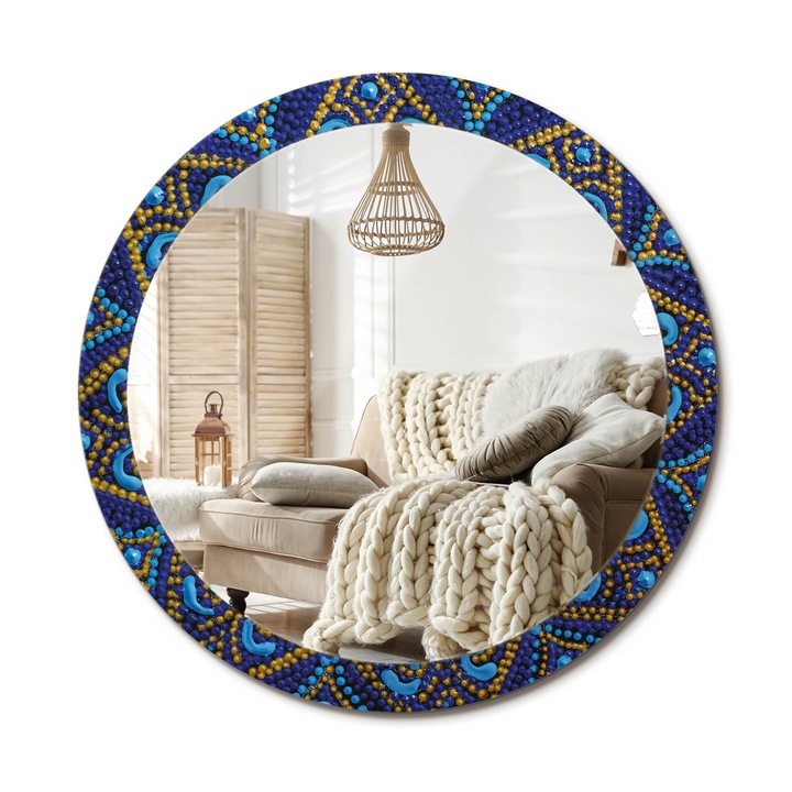 Kör Alakú Fali Tükör Nyomtatással, Decormat, Karneváli Minta, Többszínű, Ø90 cm, Lakásdíszítő Fali Tükör, 010090550120300072601