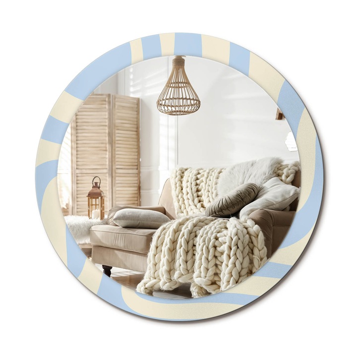 Kör Tükör Nyomtatott Mintával, Decormat, Absztrakt Forma, Krémszín, Ø90 cm, Fésülködőasztalhoz És Gardróbba, 010090550120300072650