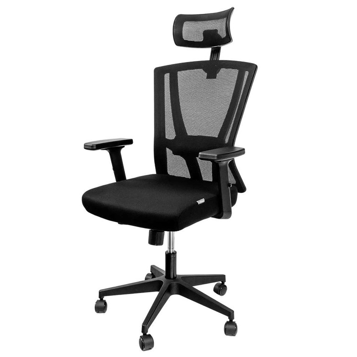 Fotel birou rotativ FURVERO Zenith, ergonomic, negru, 128x64x54cm